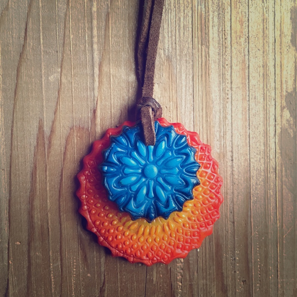 Art necklace, polymer clay pendant, colorful.